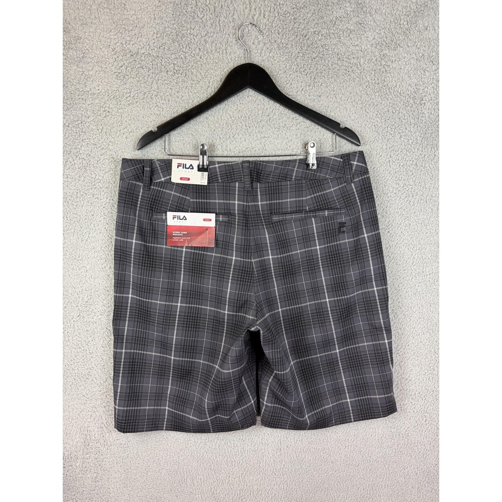 FILA Sport Golf Shorts Mens 36 Gray Plaid Microfiber Stretch 11 Inseam Men New - Picture 2 of 10